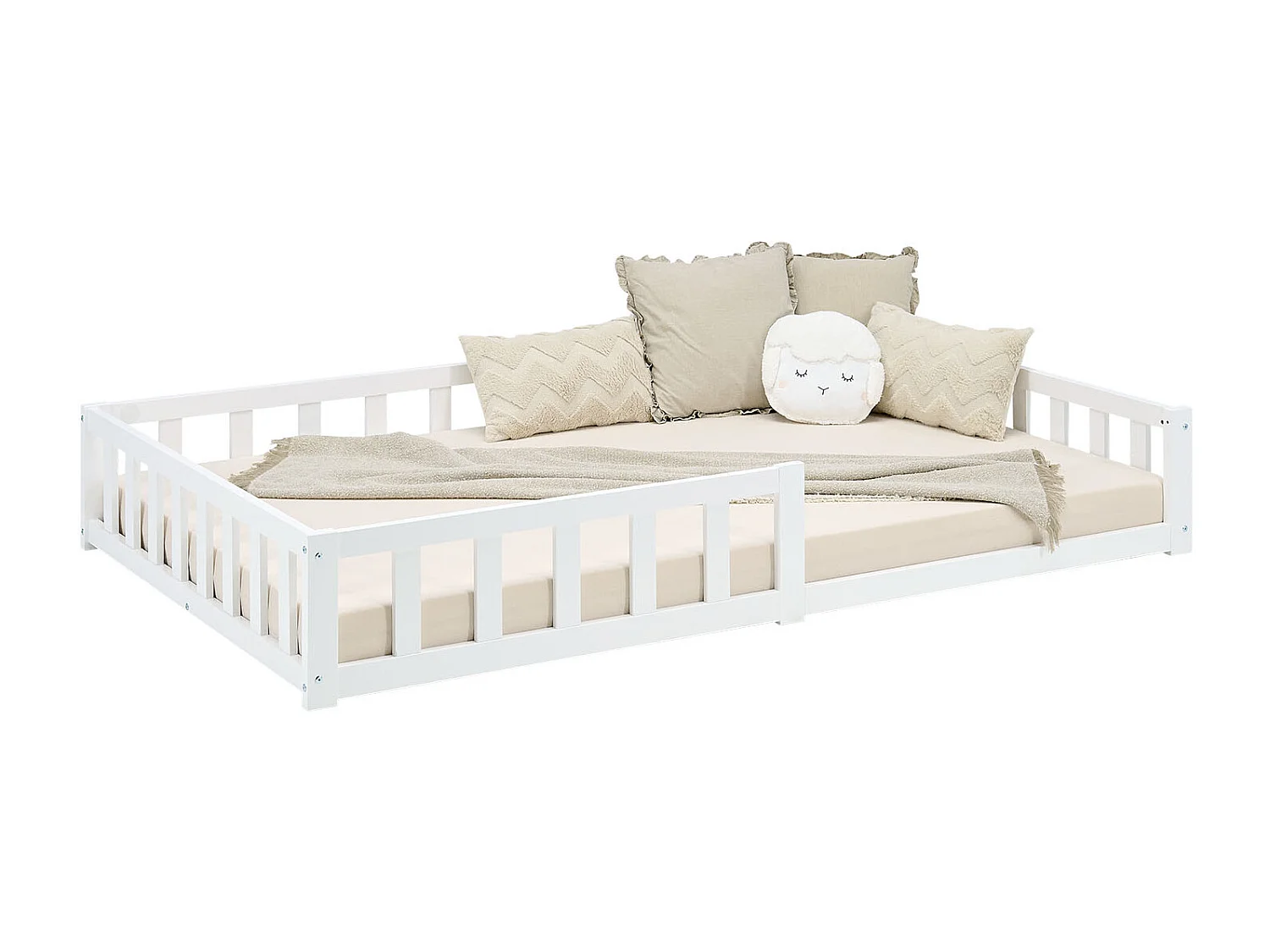 Cama de chão para criança 120x200 cm branca Montessori com barreiras