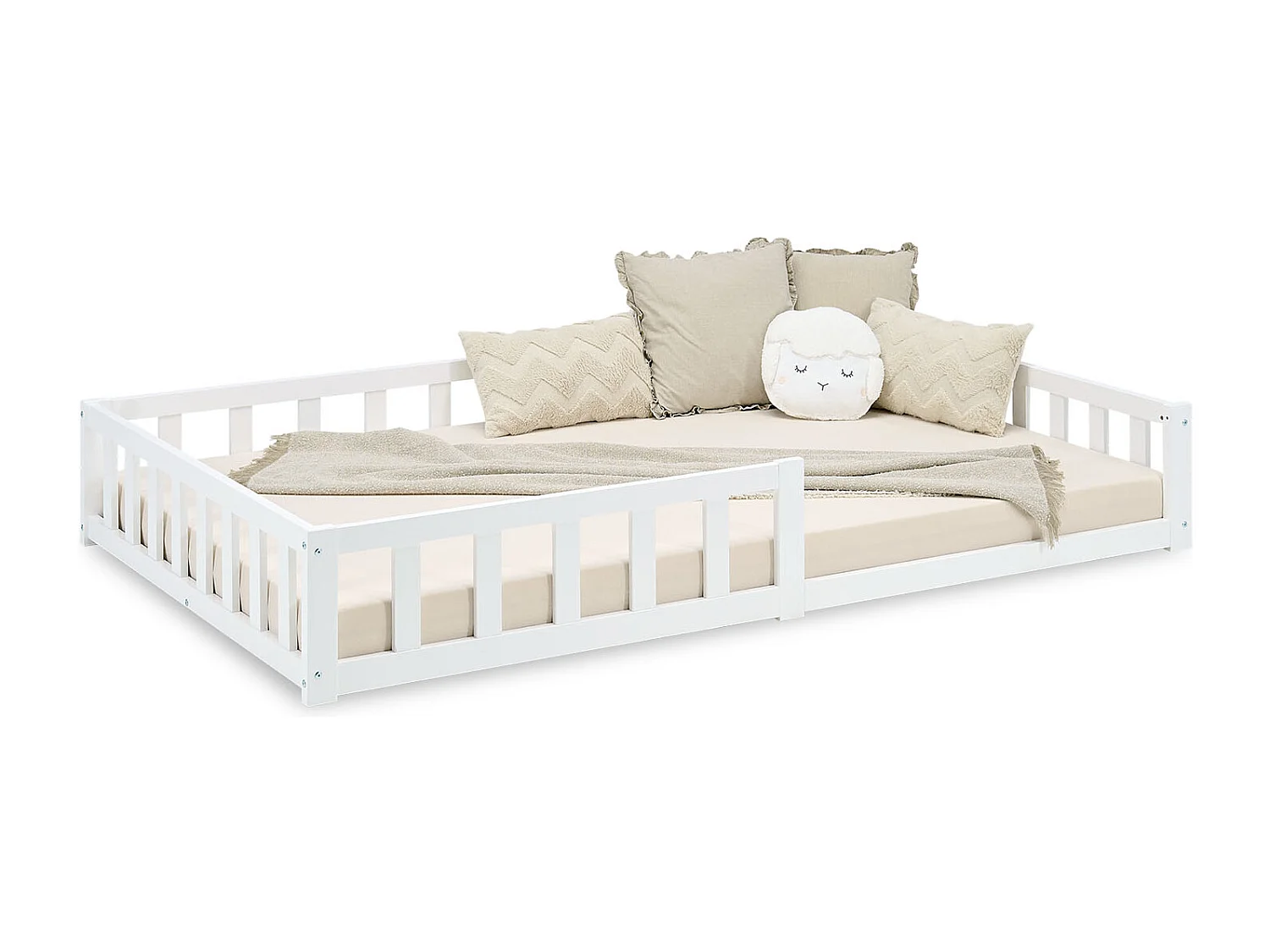 Cama de chão para criança 120x200 cm branca Montessori com barreiras