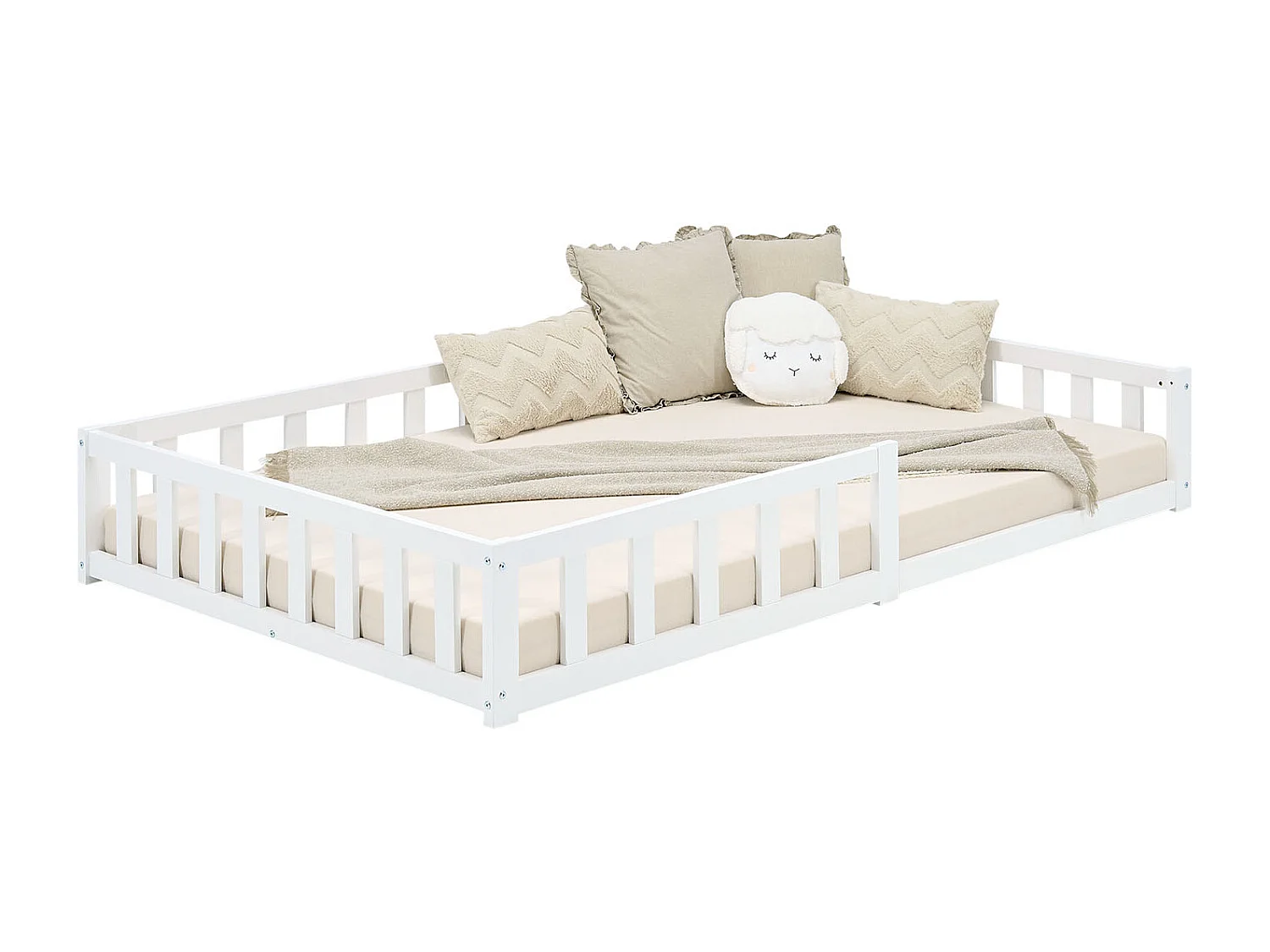 Cama de chão para criança 120x200 cm branca Montessori com barreiras