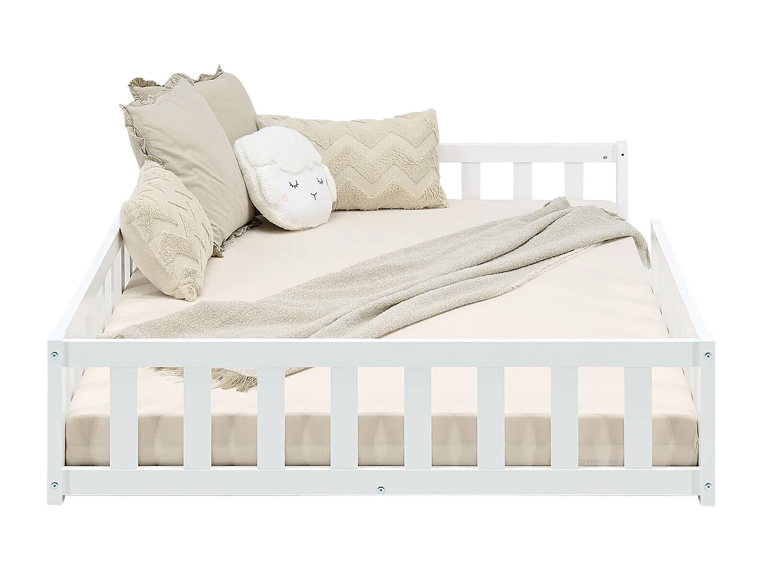 Cama de chão para criança 120x200 cm branca Montessori com barreiras