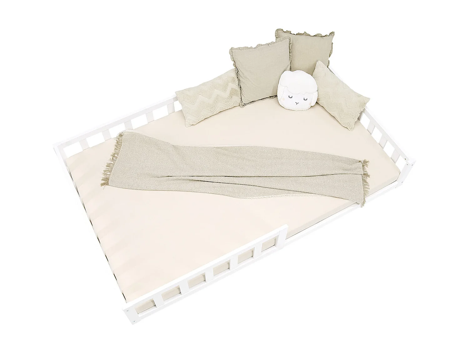 Cama de chão para criança 120x200 cm branca Montessori com barreiras