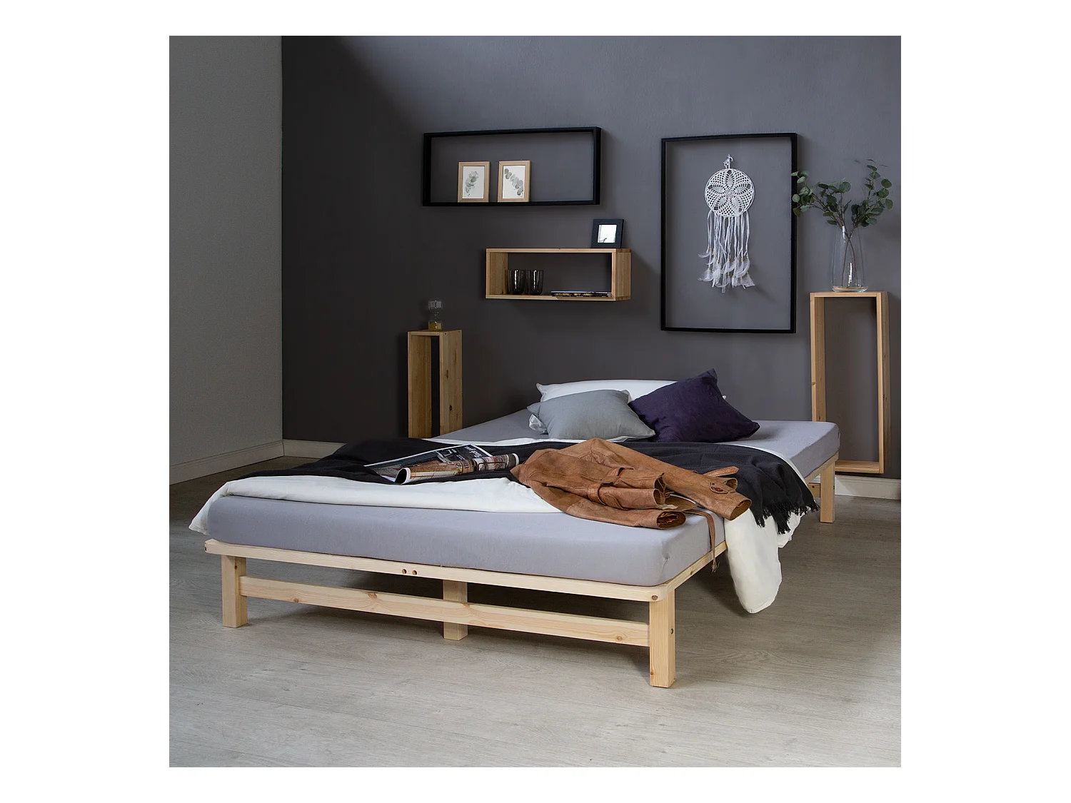 Bettgestell 140x200 cm natur Palettenholz