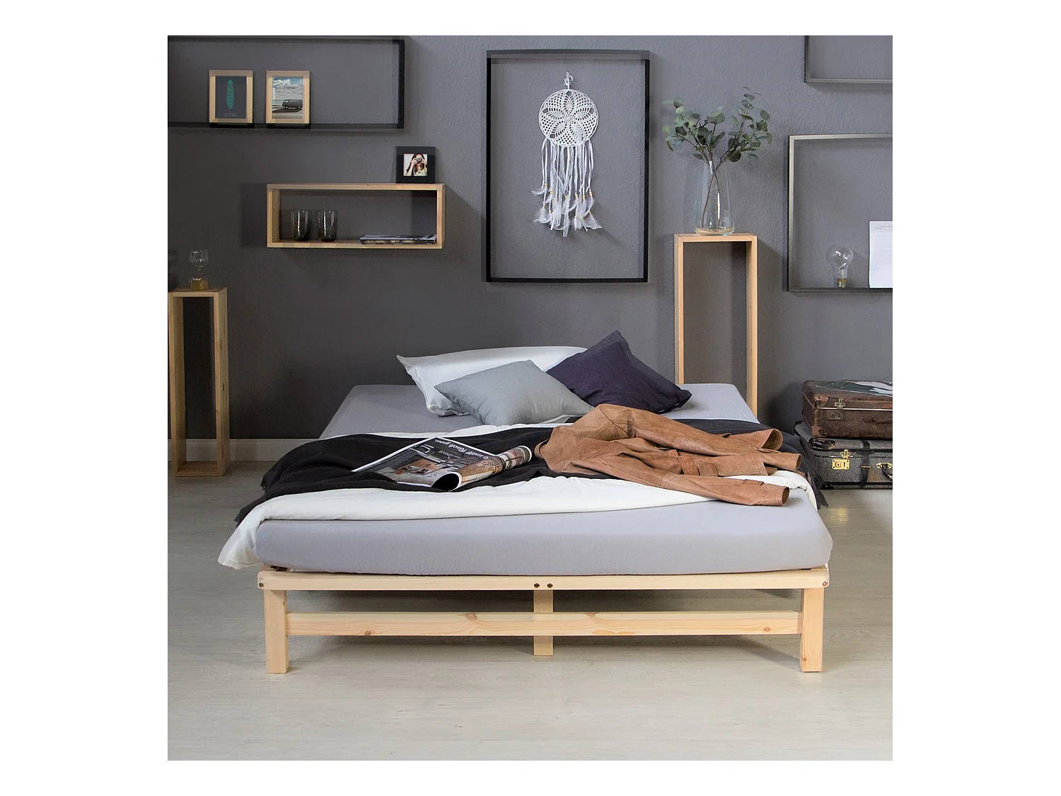 Bettgestell 140x200 cm natur Palettenholz