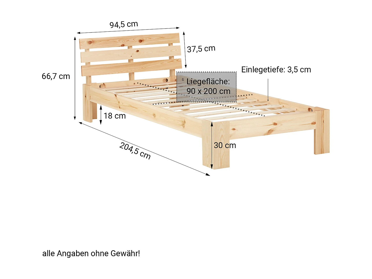Einzelbett 94,5x204,5x66,7 cm Natur