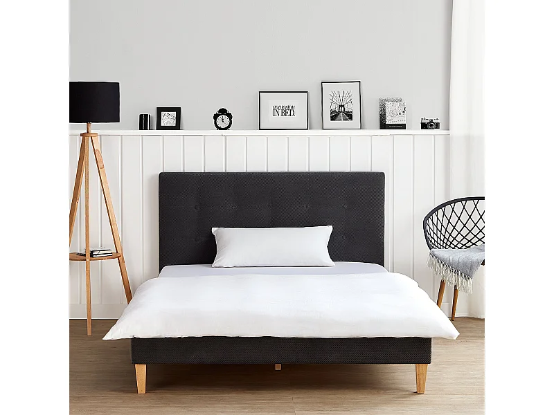 Bett 140x200 cm, anthrazitfarbener Samt bezogen