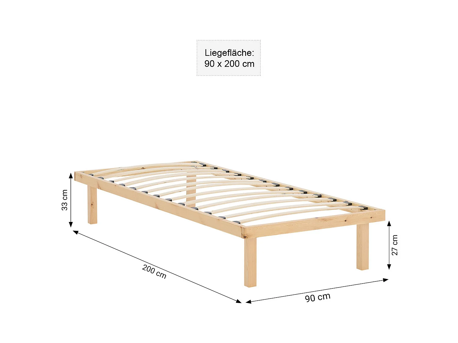 Bett 90x200 cm Natur