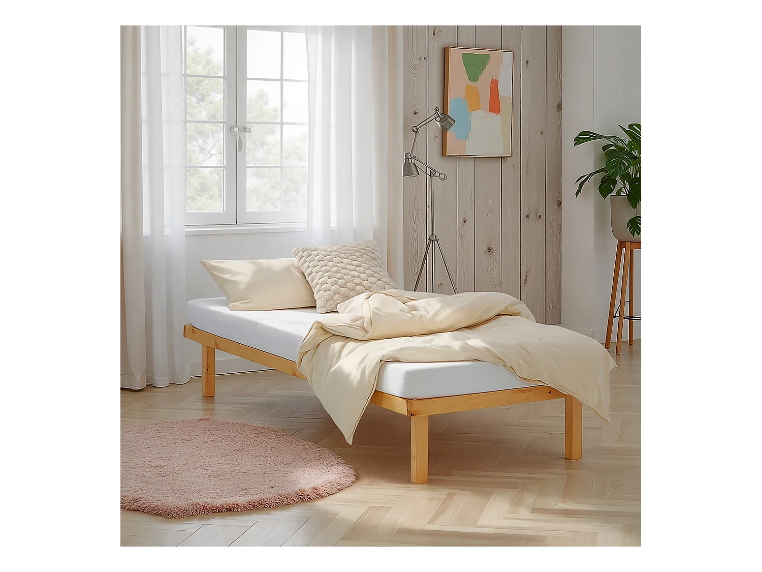 Bed 90x200 cm Natuurlijk