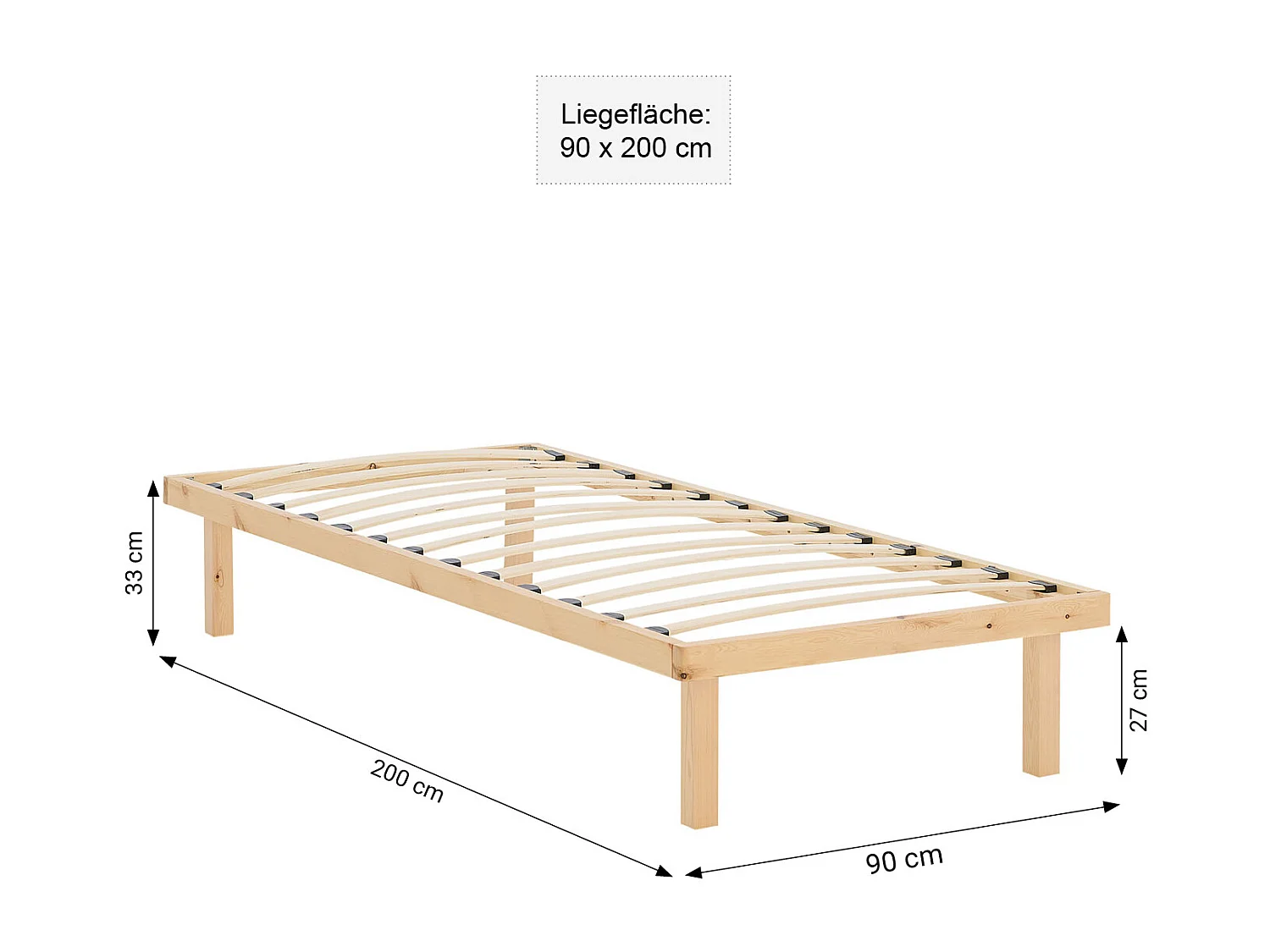 Lit 90x200 cm Naturel