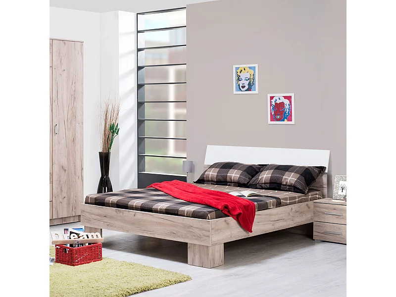 Podwójne łóżko Queen Size 160x200 cm Szaro-białe