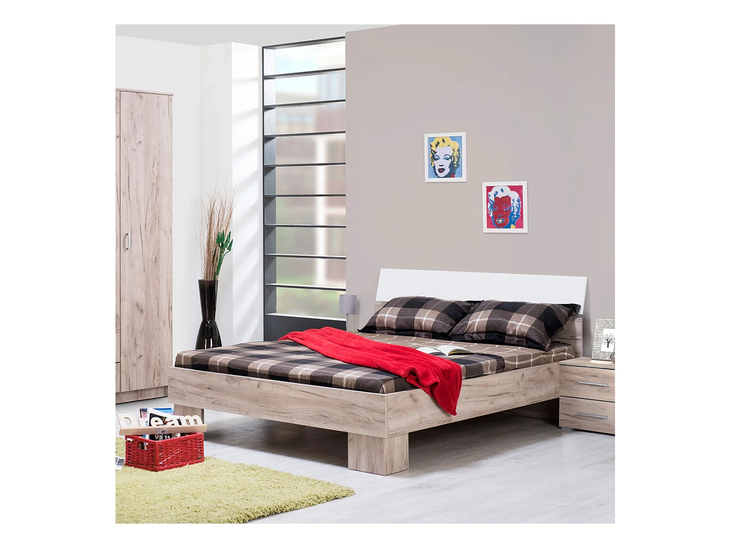 Tweepersoonsbed Queen Size 160x200 cm Grijs wit