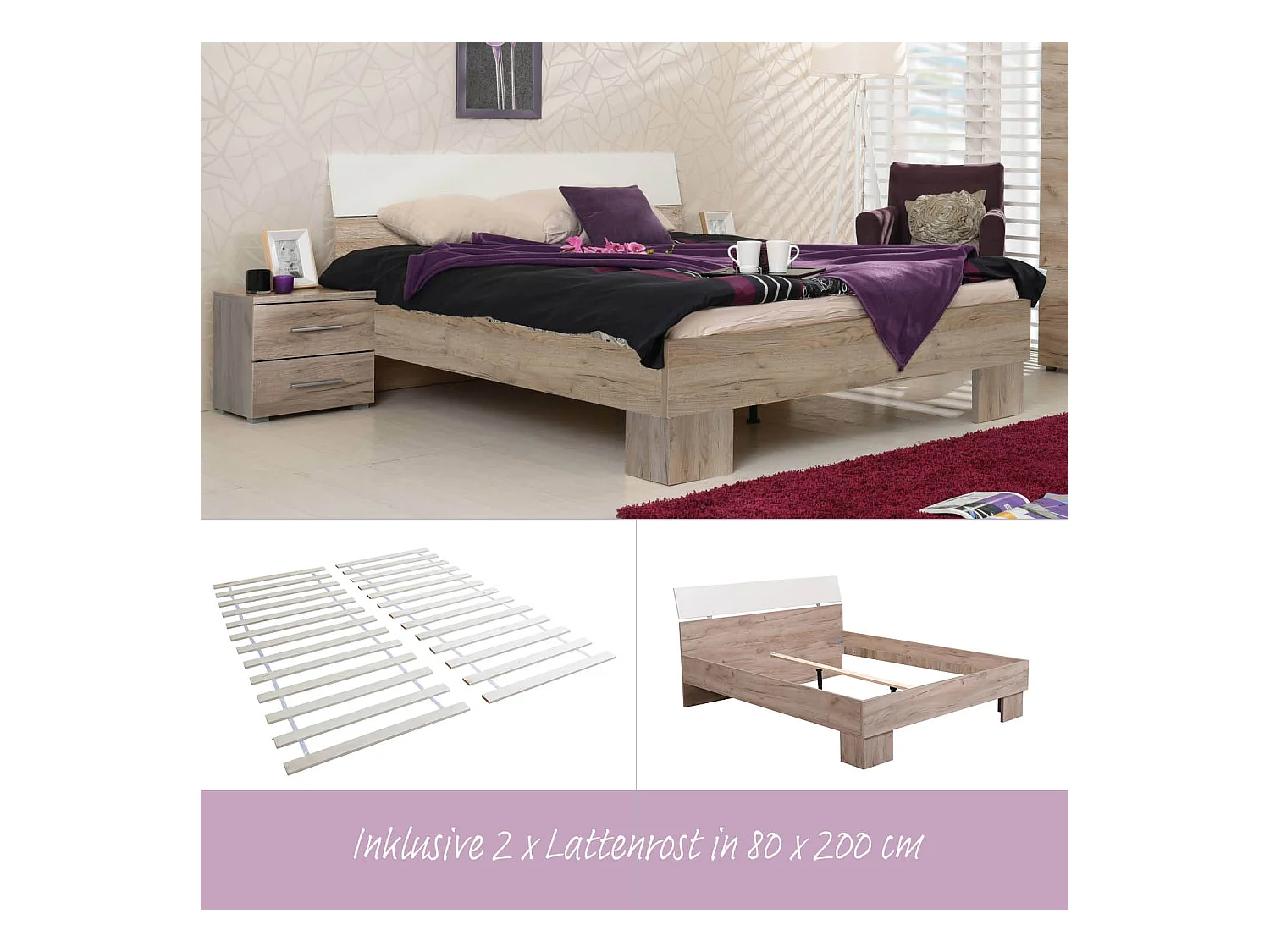 Doppelbett Queen Size 160x200 cm Grau Weiß