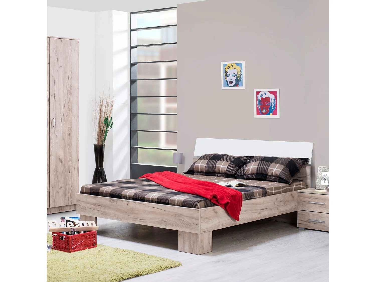 Tweepersoonsbed Queen Size 160x200 cm Grijs wit