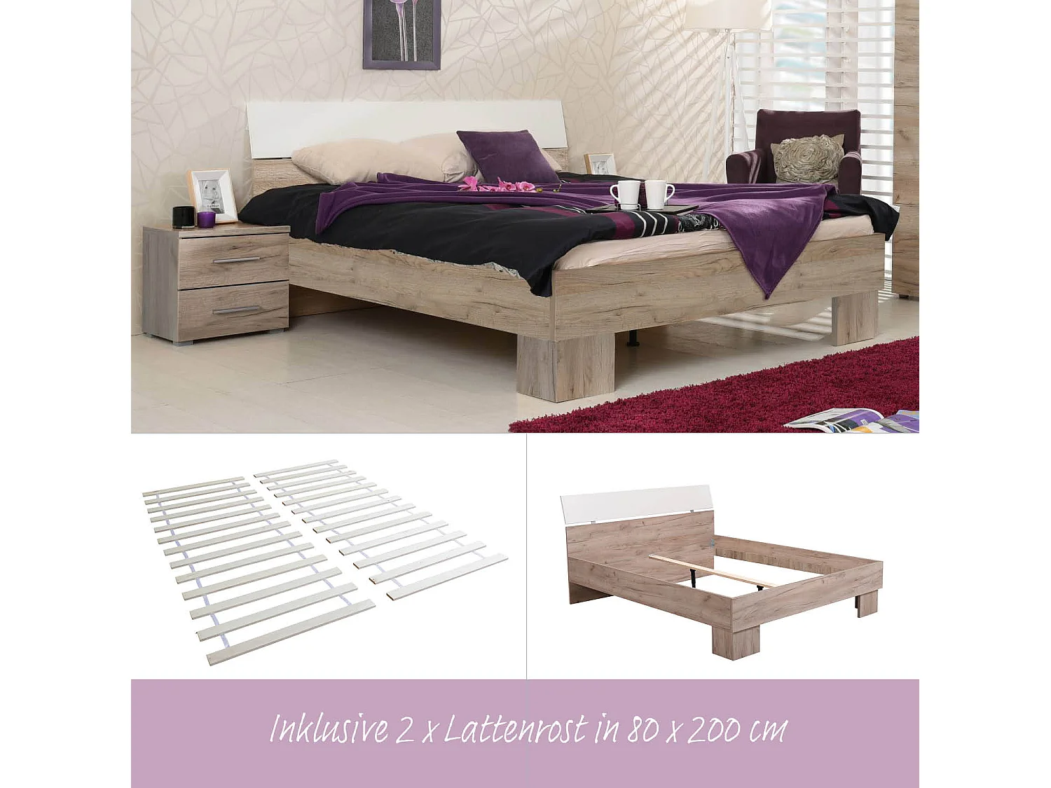 Tweepersoonsbed Queen Size 160x200 cm Grijs wit