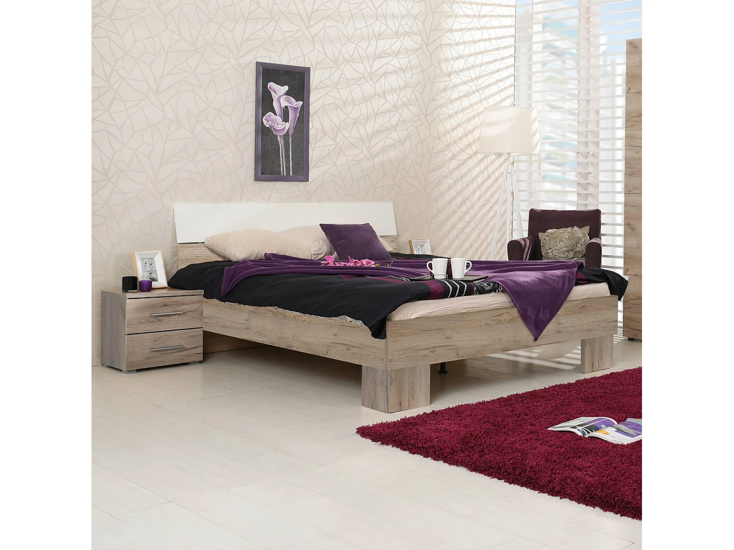 Tweepersoonsbed Queen Size 160x200 cm Grijs wit