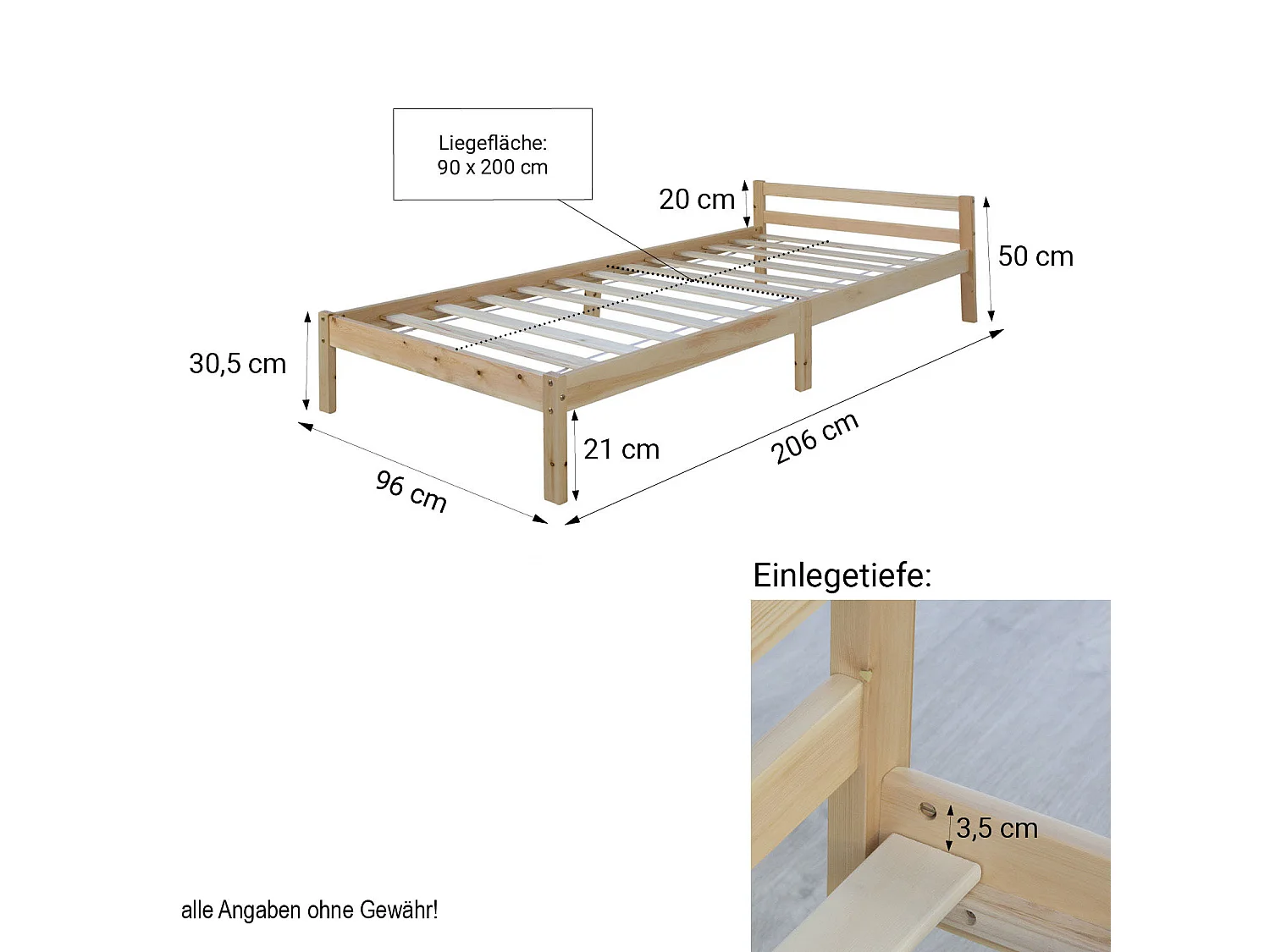 Łóżko pojedyncze 90x200 cm naturalne