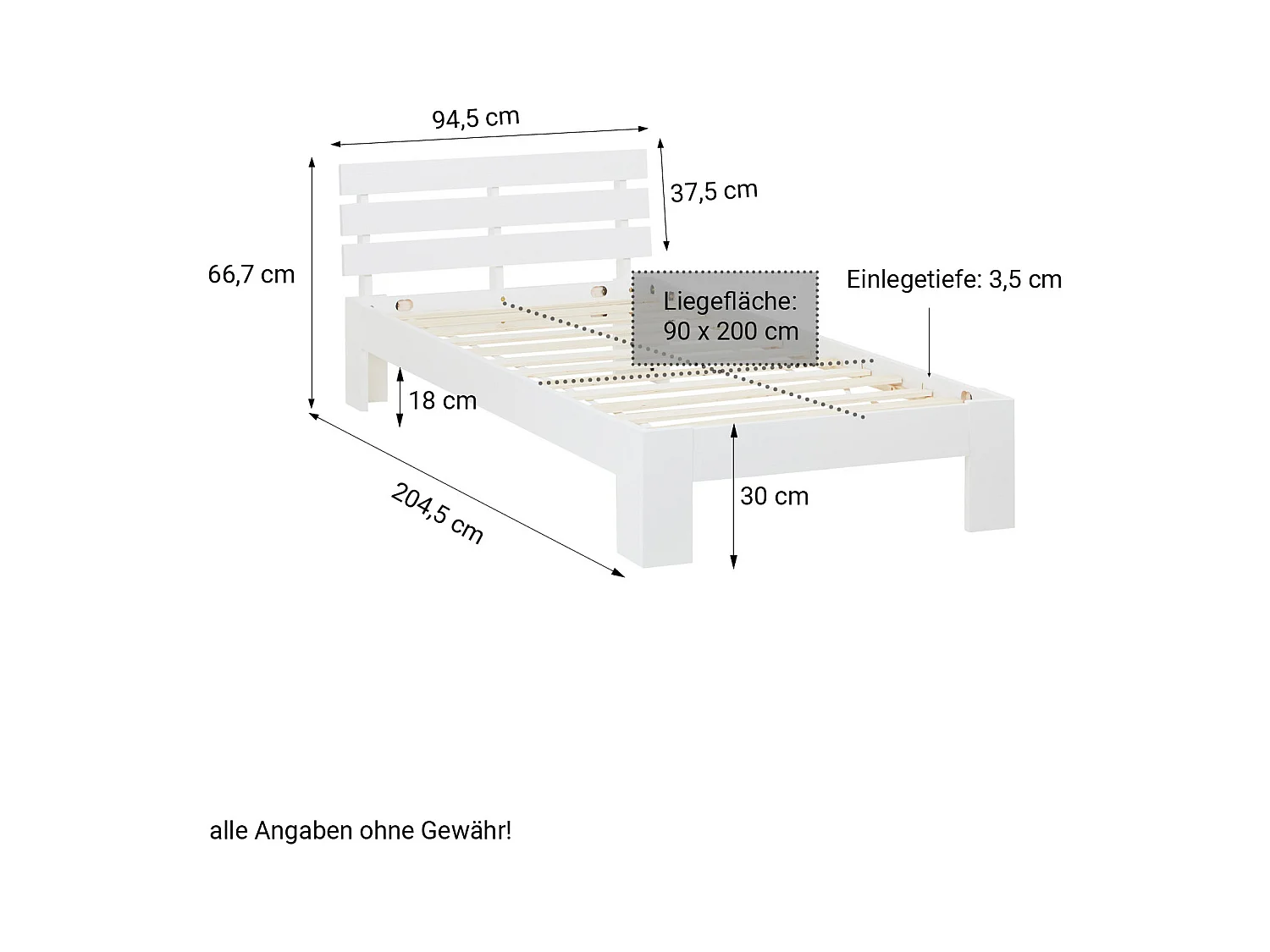 Einzelbett 94,5x204,5x66,7 cm Weißkiefer