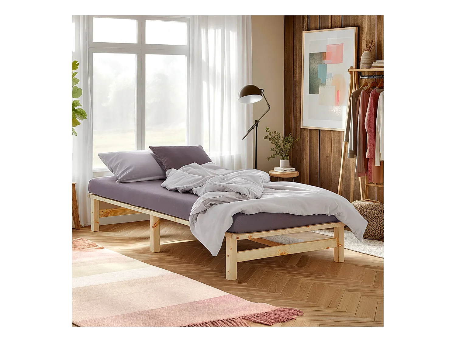 Bed 90x200 cm Natuurlijk