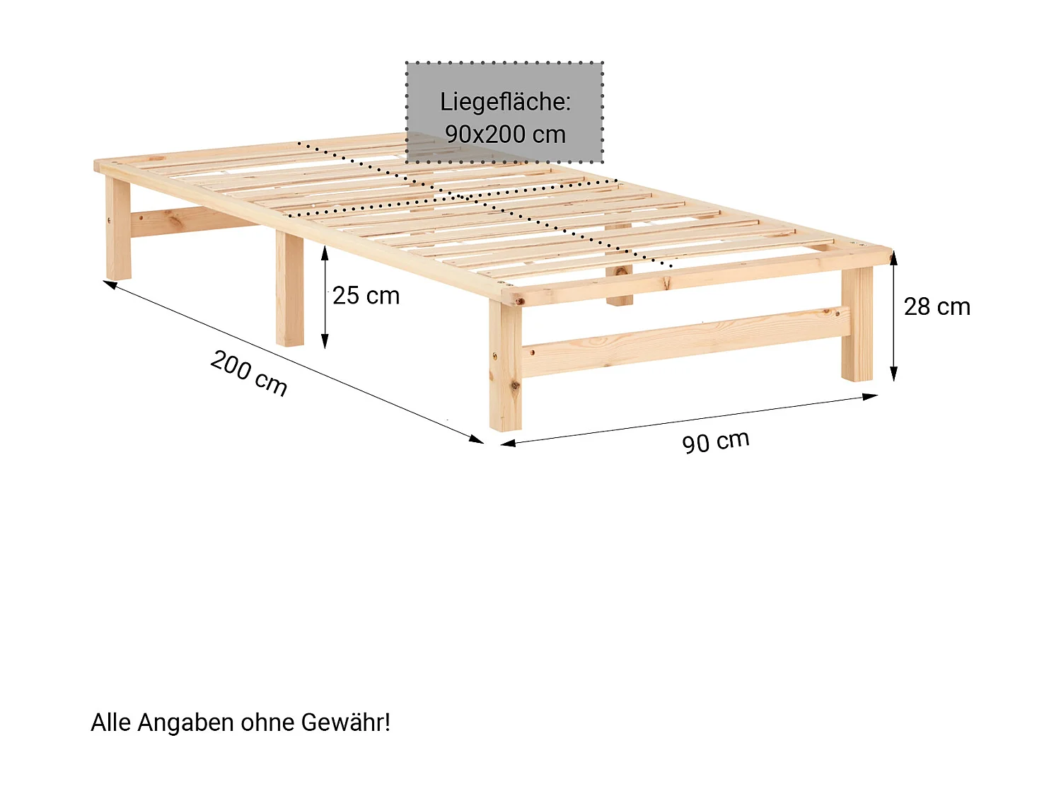 Lit 90x200 cm Naturel