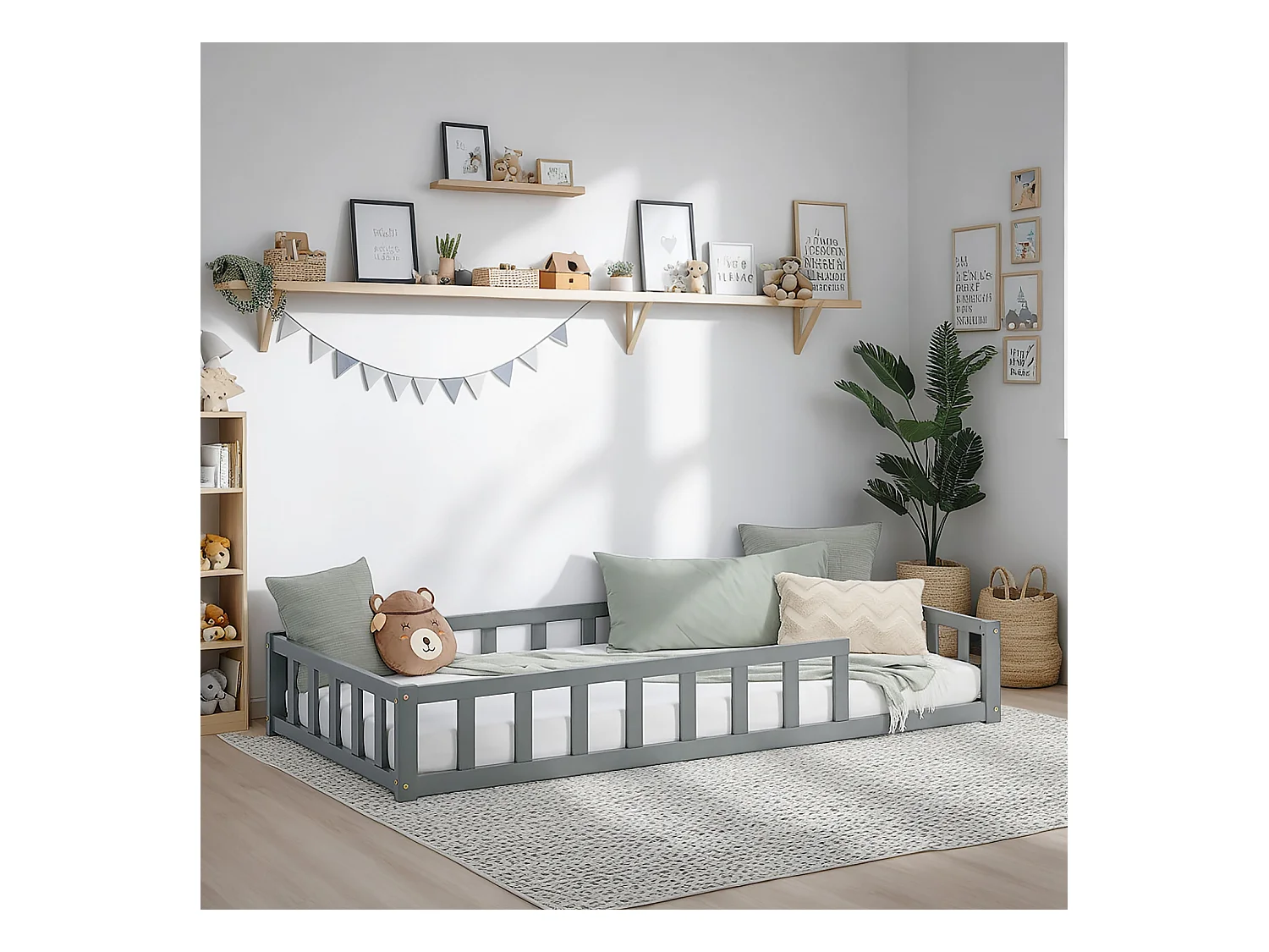 Lit d'enfant 90x200 cm Gris Montessori