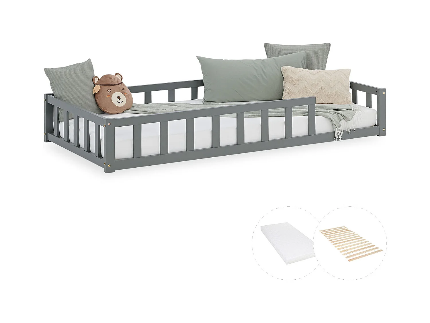 Lit d'enfant 90x200 cm Gris Montessori