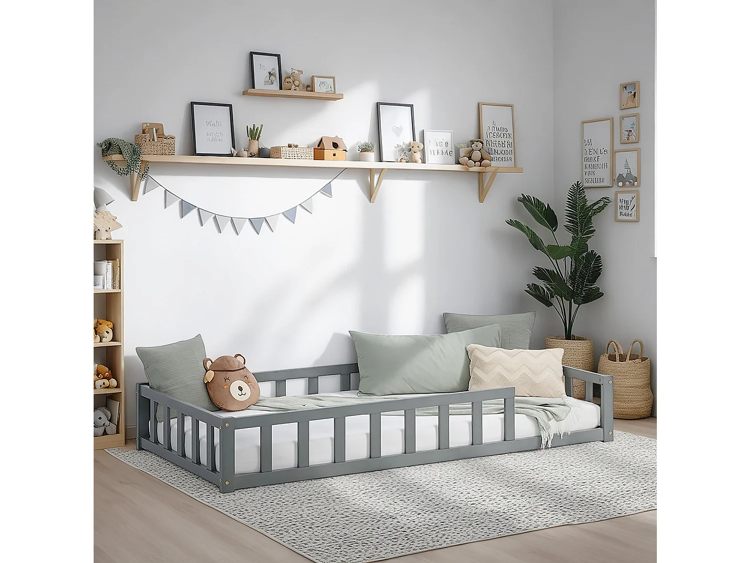 Kinderbett 90x200 cm Grau Montessori