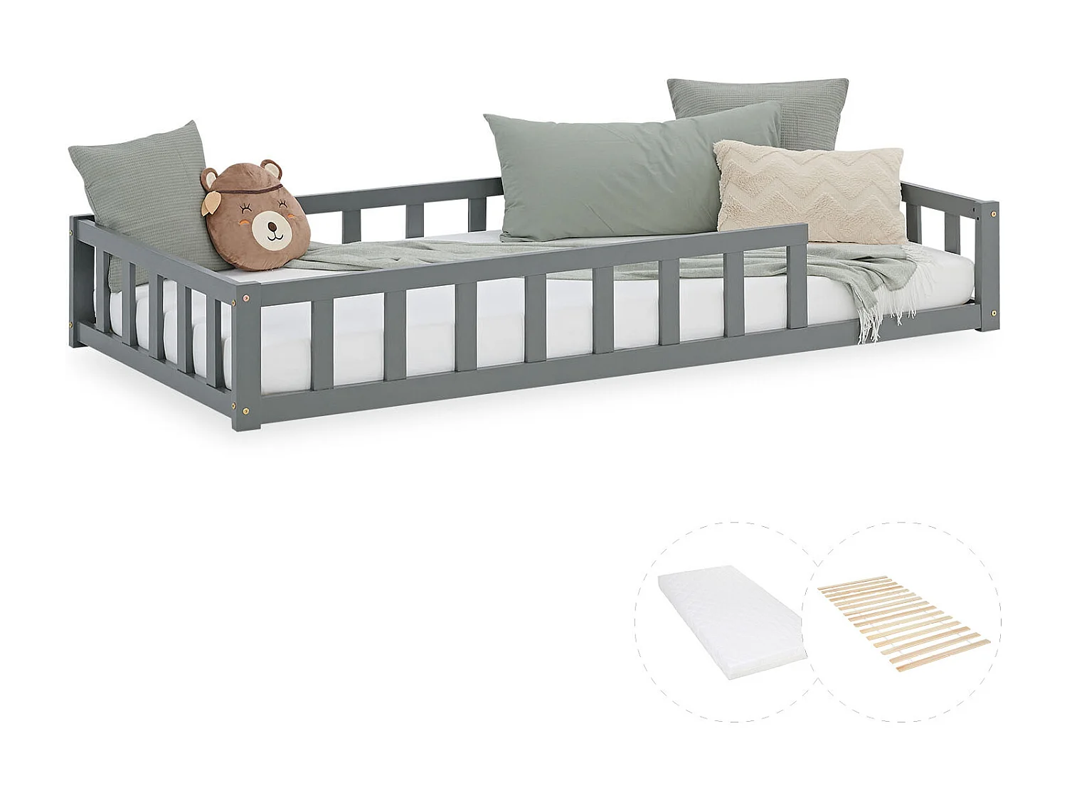 Kinderbett 90x200 cm Grau Montessori