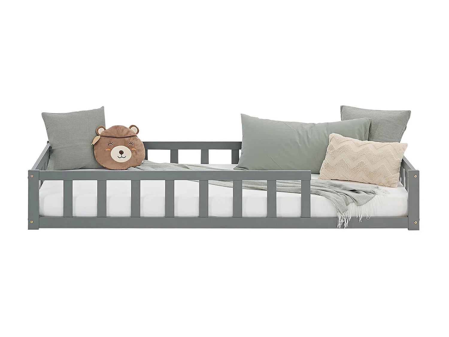 Kinderbett 90x200 cm Grau Montessori