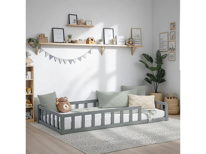 Kinderbed 90x200 cm Grijs Montessori