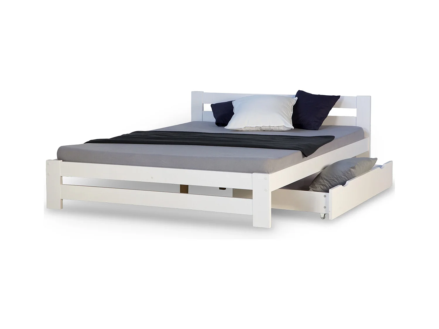 Łóżko podwójne 140x200 cm białe Drewniana rama łóżka Sosna