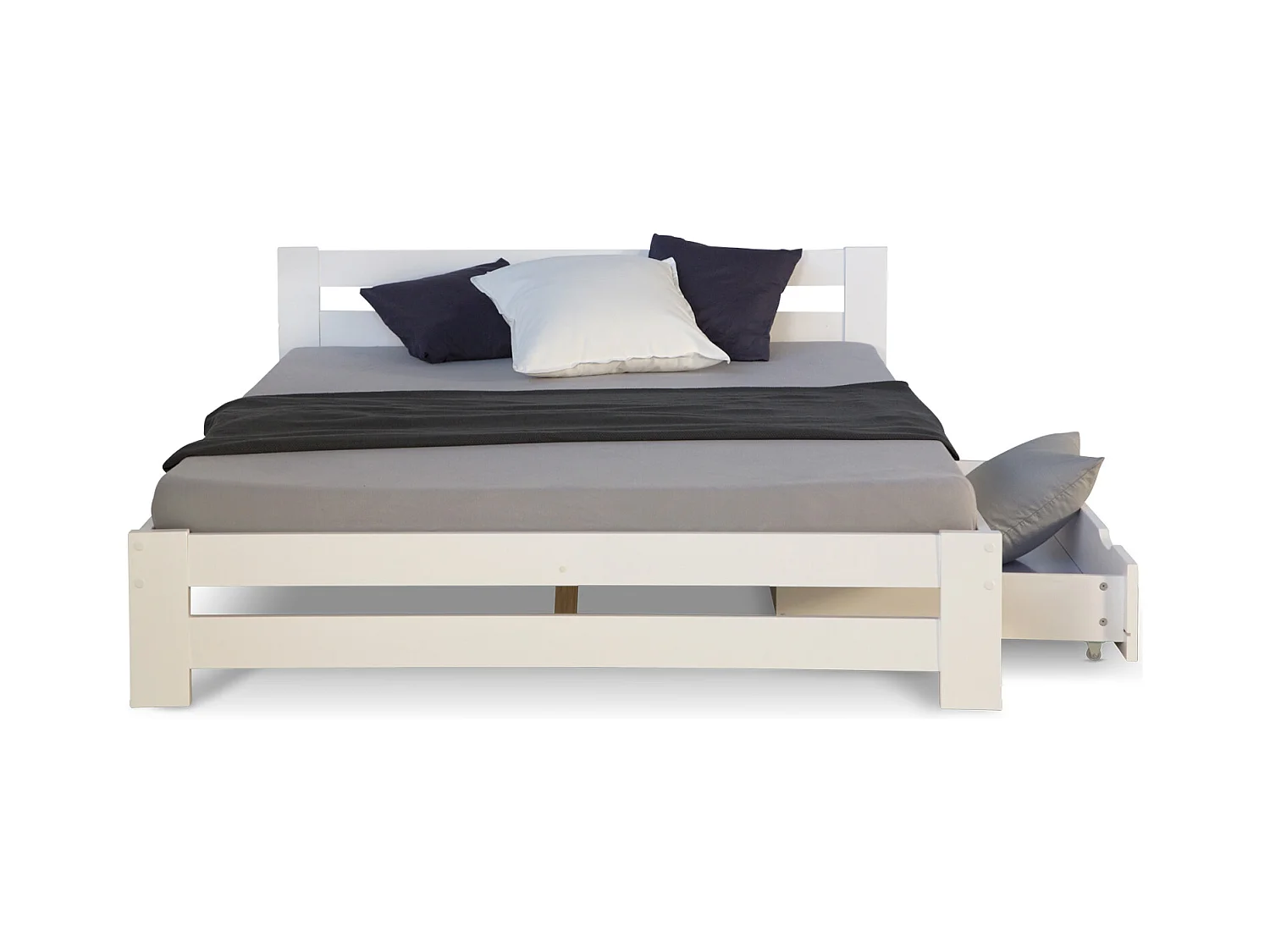 Łóżko podwójne 140x200 cm białe Drewniana rama łóżka Sosna