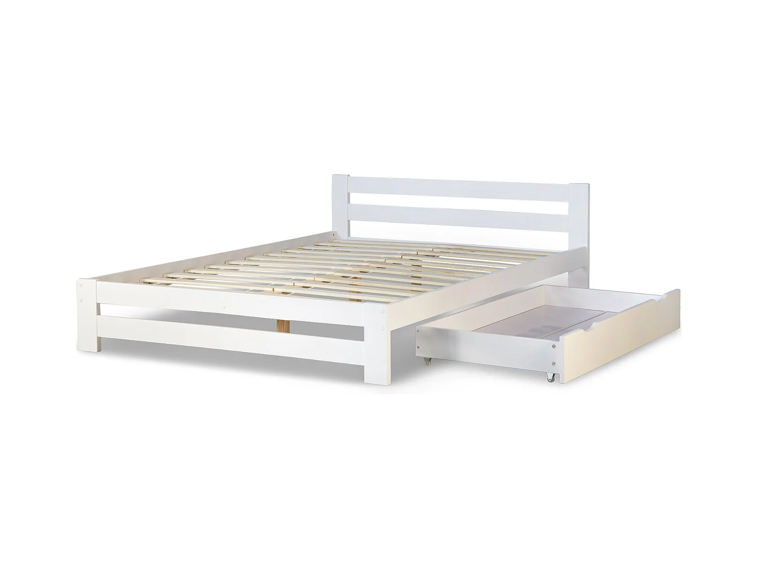 Łóżko podwójne 140x200 cm białe Drewniana rama łóżka Sosna