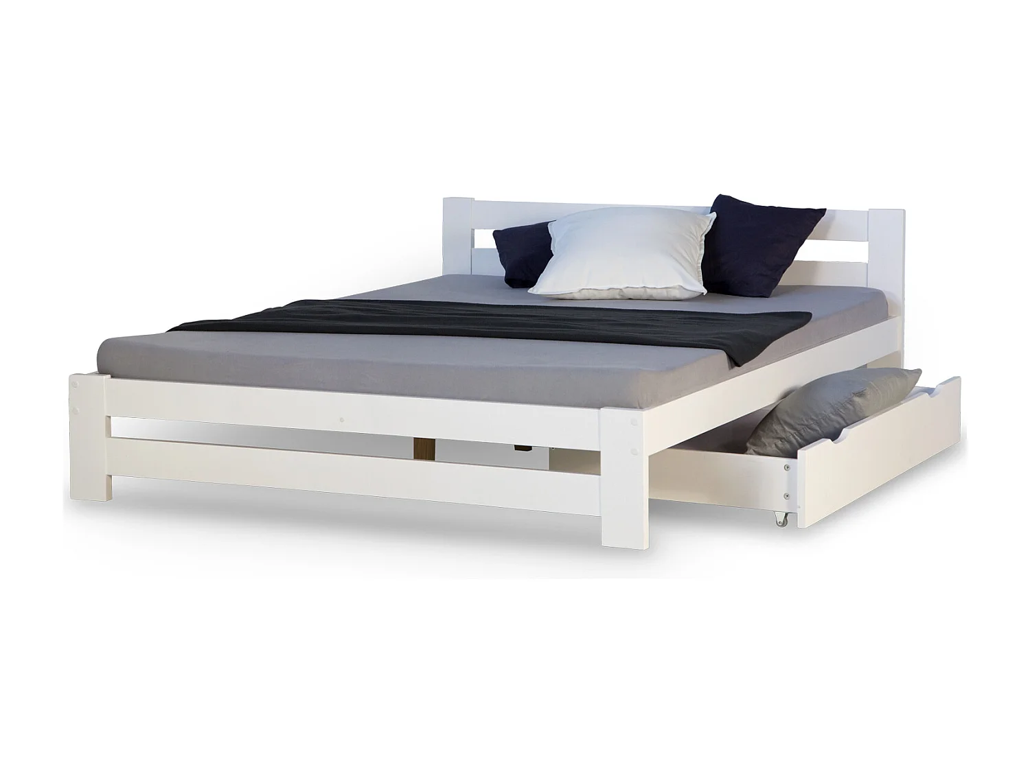 Łóżko podwójne 140x200 cm białe Drewniana rama łóżka Sosna