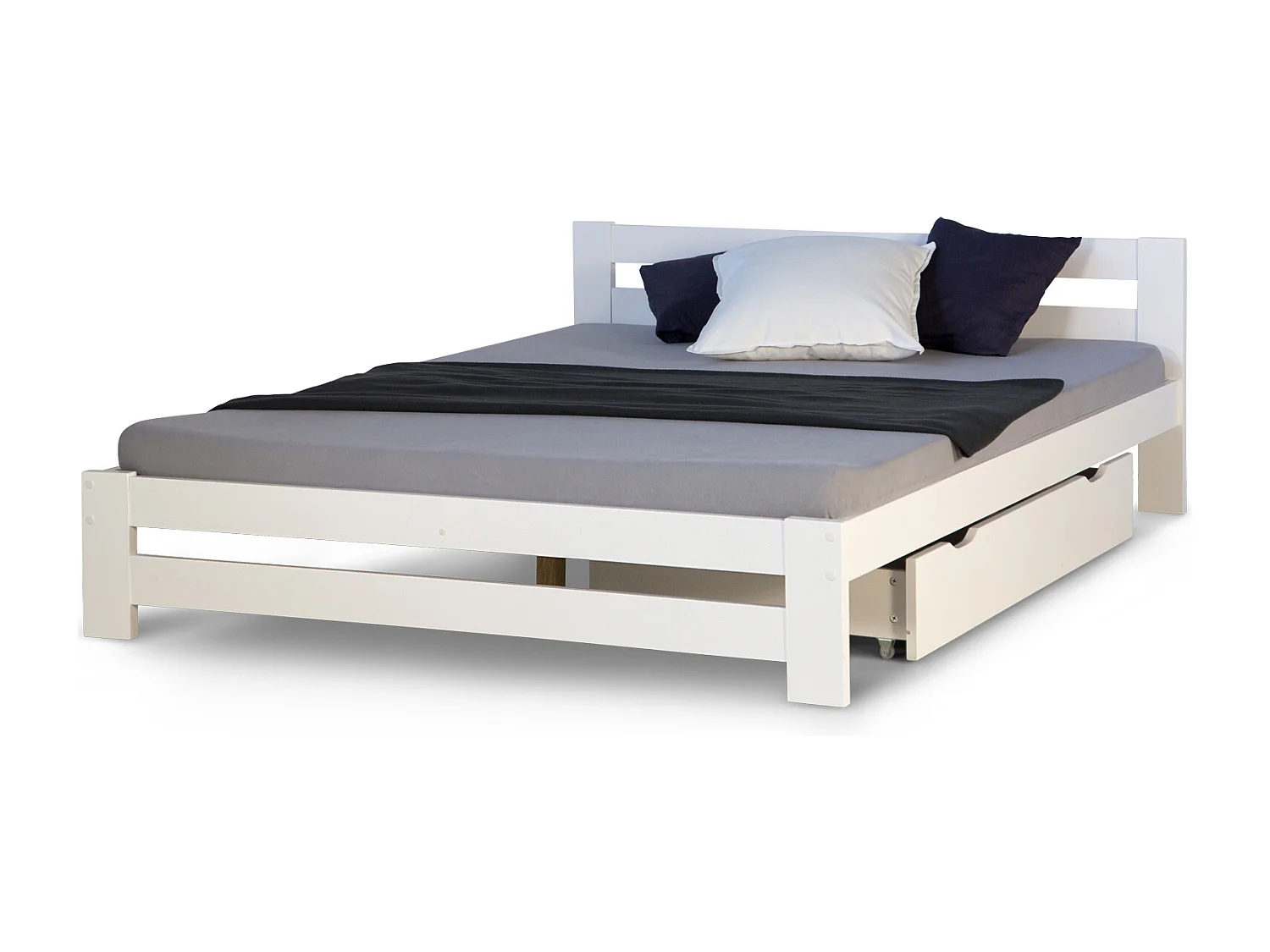 Łóżko podwójne 140x200 cm białe Drewniana rama łóżka Sosna