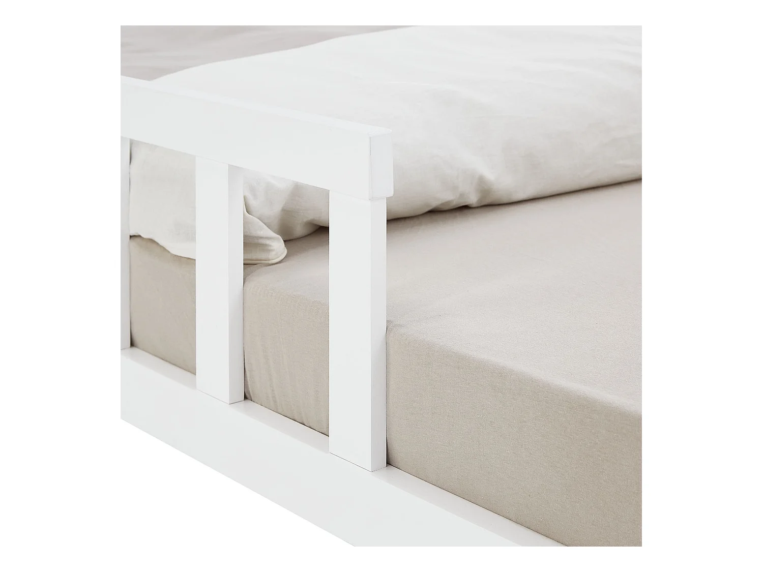 Lit Montessori 120x200 cm blanc pour tout-petit avec barrières