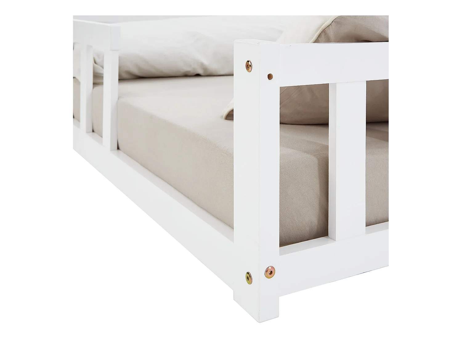 Lit Montessori 120x200 cm blanc pour tout-petit avec barrières