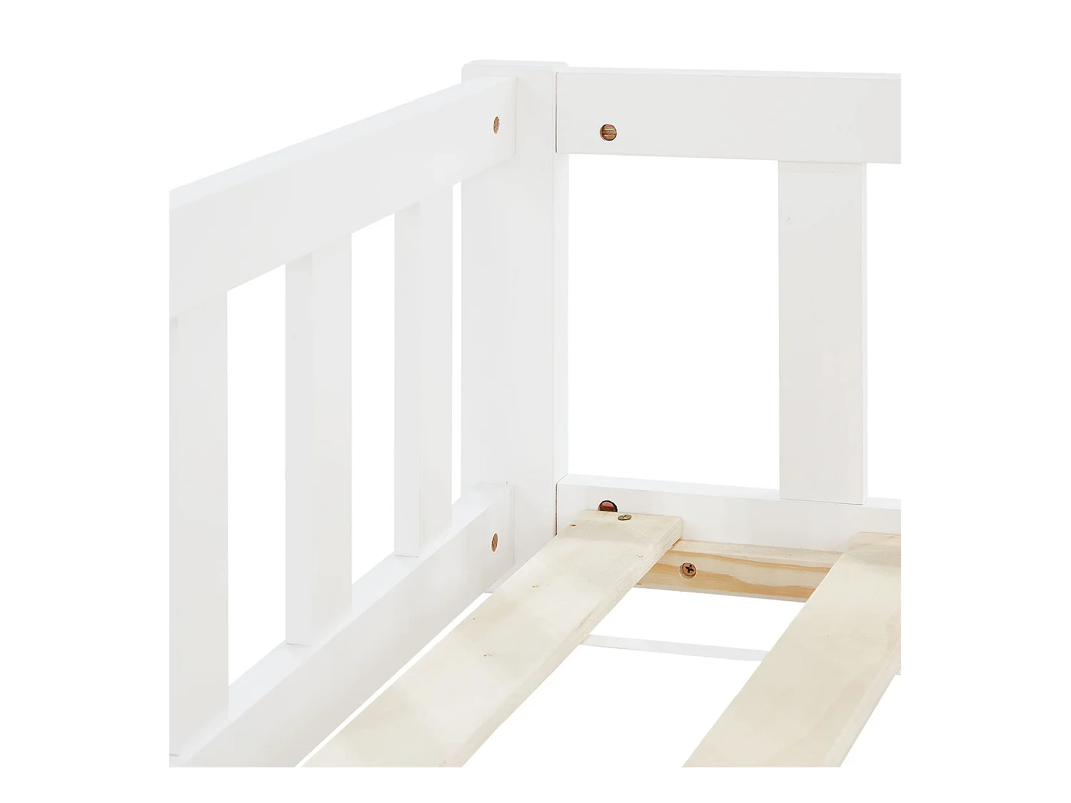 Lit Montessori 120x200 cm blanc pour tout-petit avec barrières