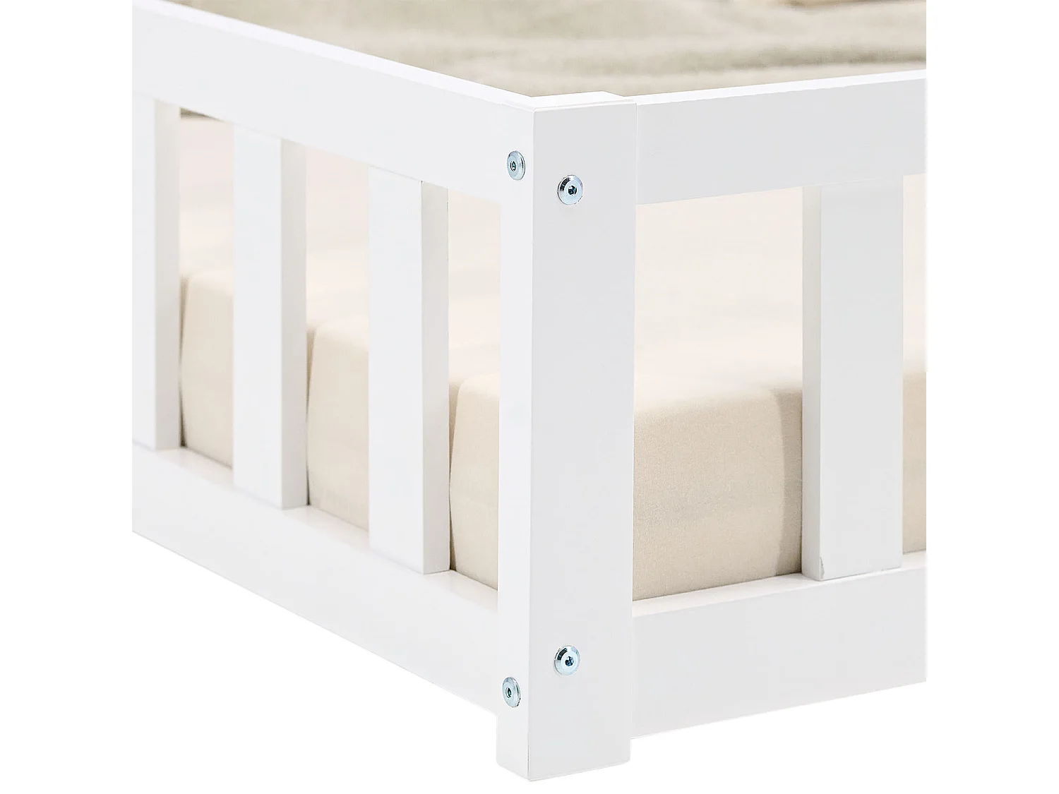 Lit Montessori 120x200 cm blanc pour tout-petit avec barrières