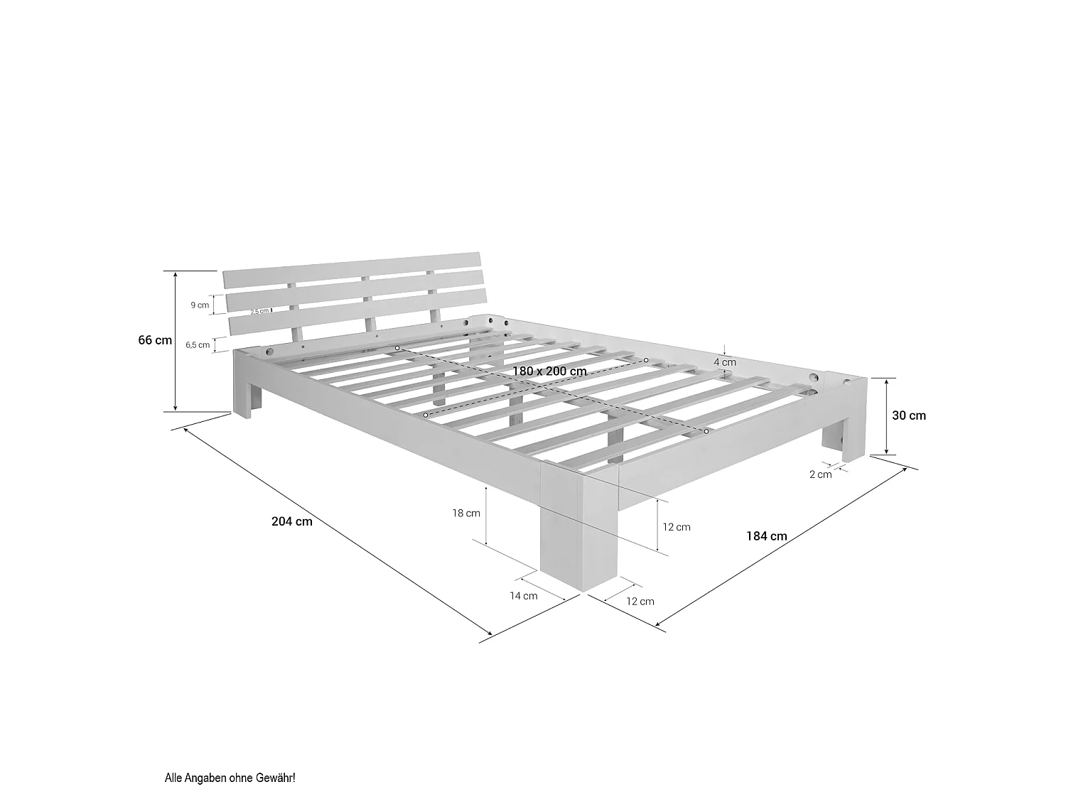 lit double 180x200 cm cadre en bois de pin massif blanc