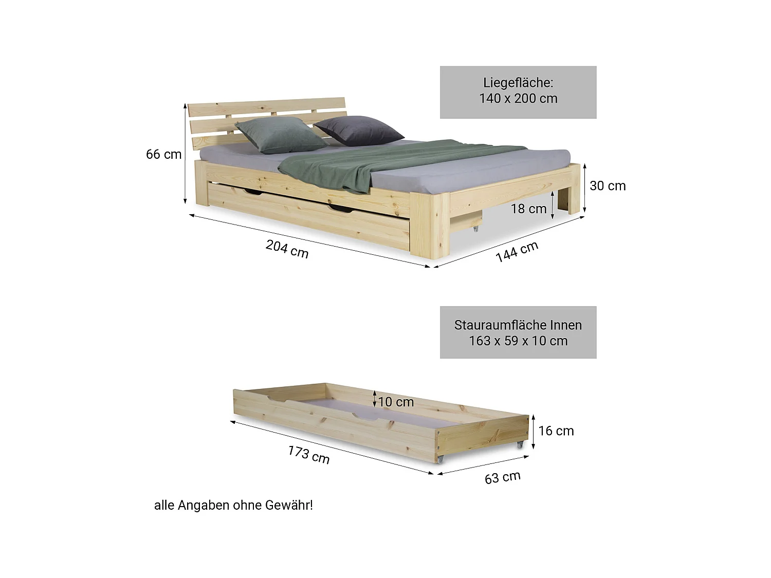 Doppelbett 140x200 cm Naturholz