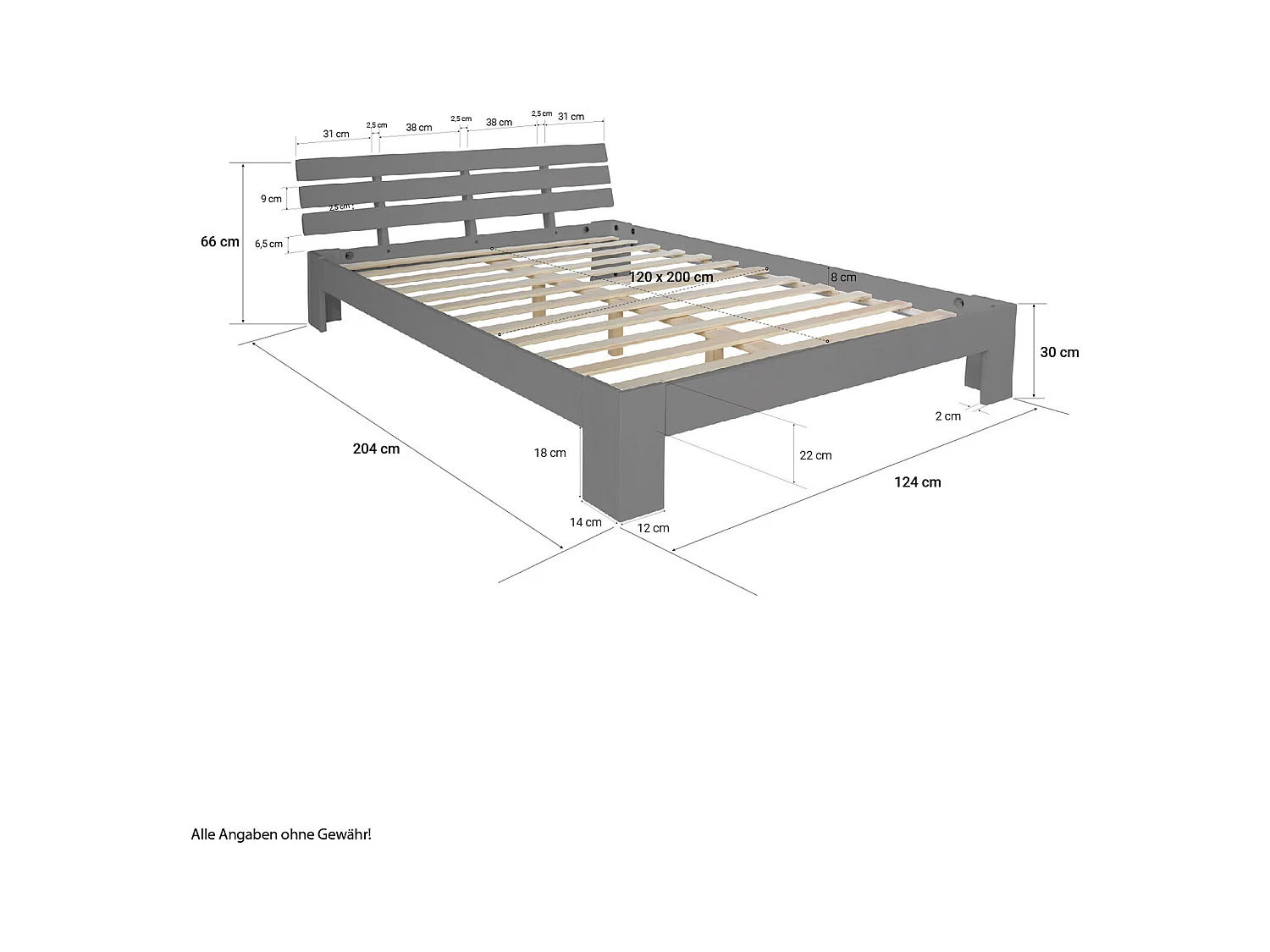 Tweepersoonsbed 120x200 cm Grijs