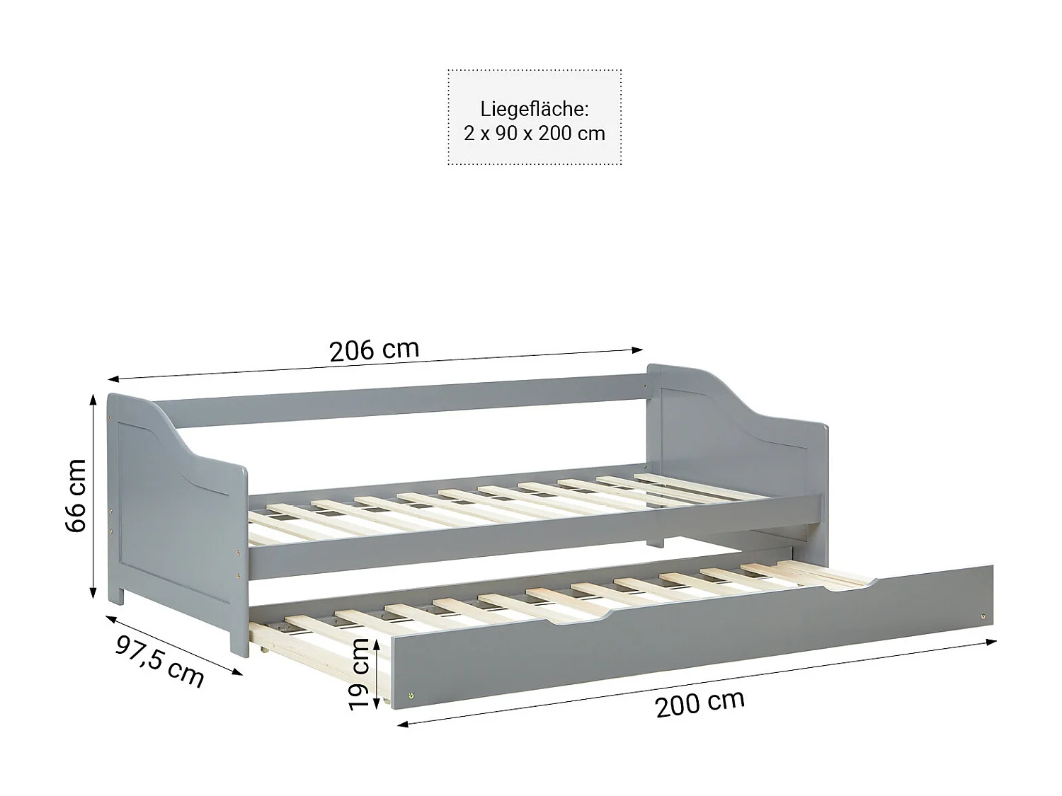 Uitklapbed 90x200 cm grijs