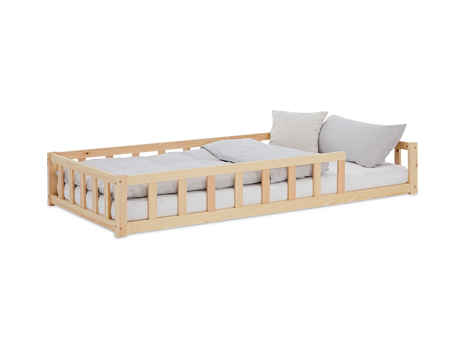 Kleinkind-Bodenbett 90x200 cm Natur Montessori-Bett mit Barrieren