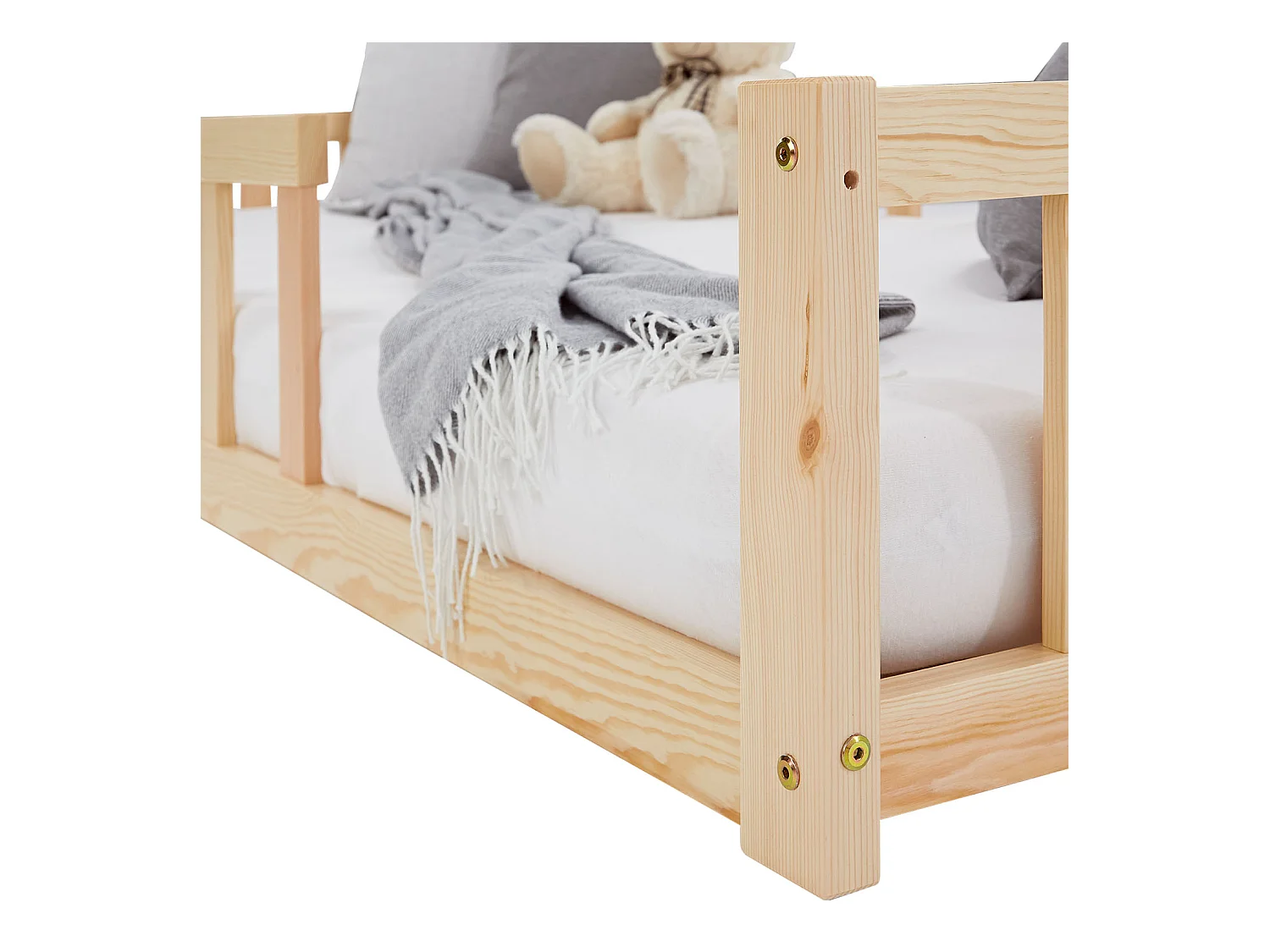 Kleinkind-Bodenbett 90x200 cm Natur Montessori-Bett mit Barrieren