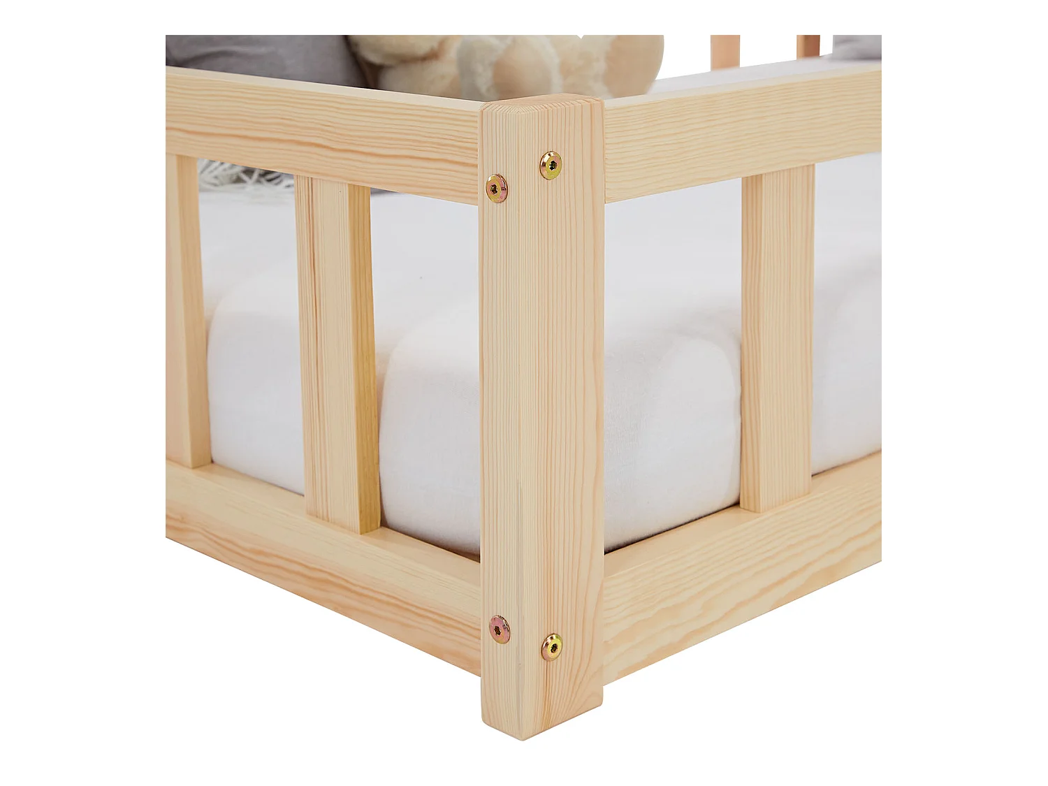 Kleinkind-Bodenbett 90x200 cm Natur Montessori-Bett mit Barrieren