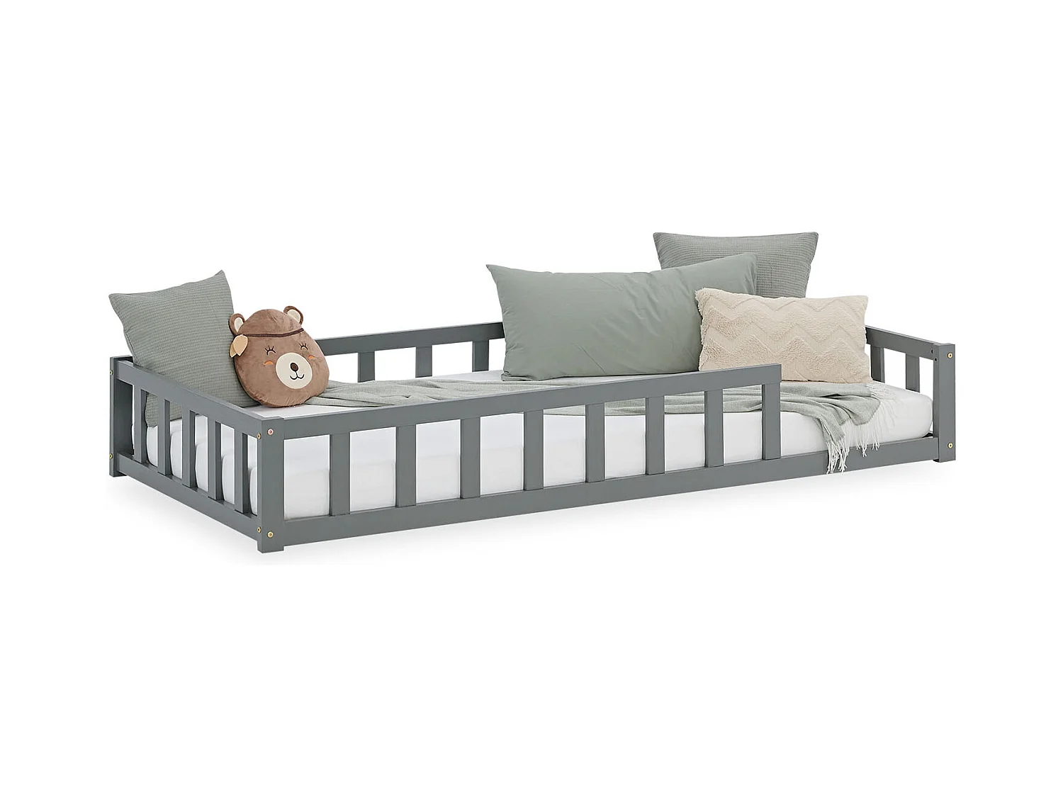 Kinderbett 90x200 cm Grau Montessori