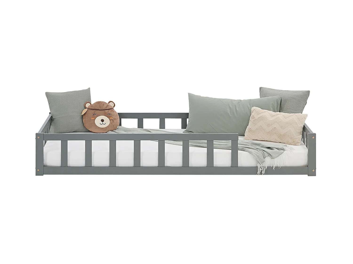 Kinderbett 90x200 cm Grau Montessori