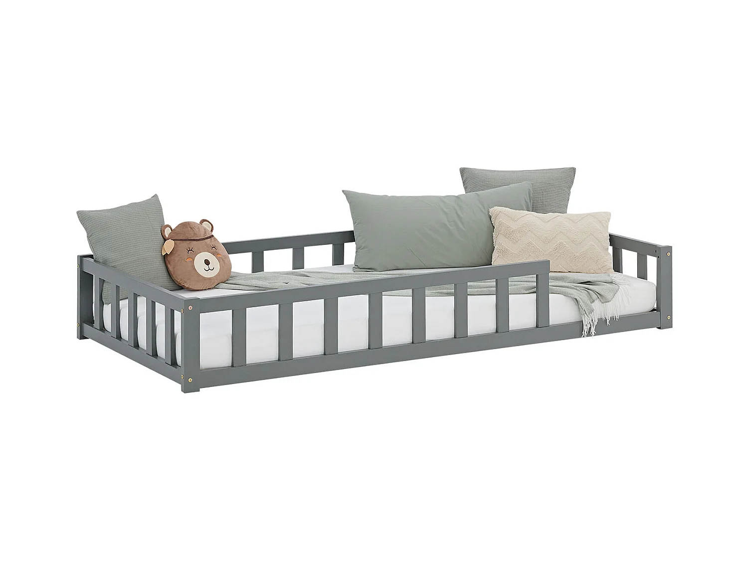 Kinderbett 90x200 cm Grau Montessori