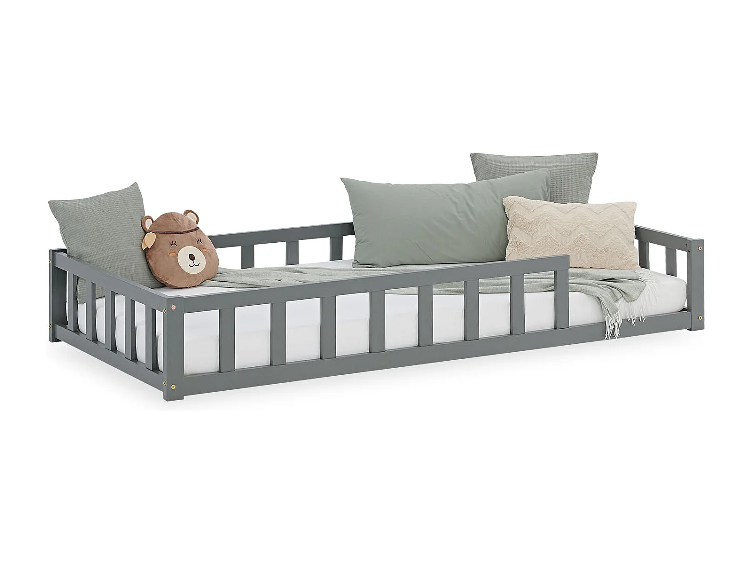 Lit d'enfant 90x200 cm Gris Montessori