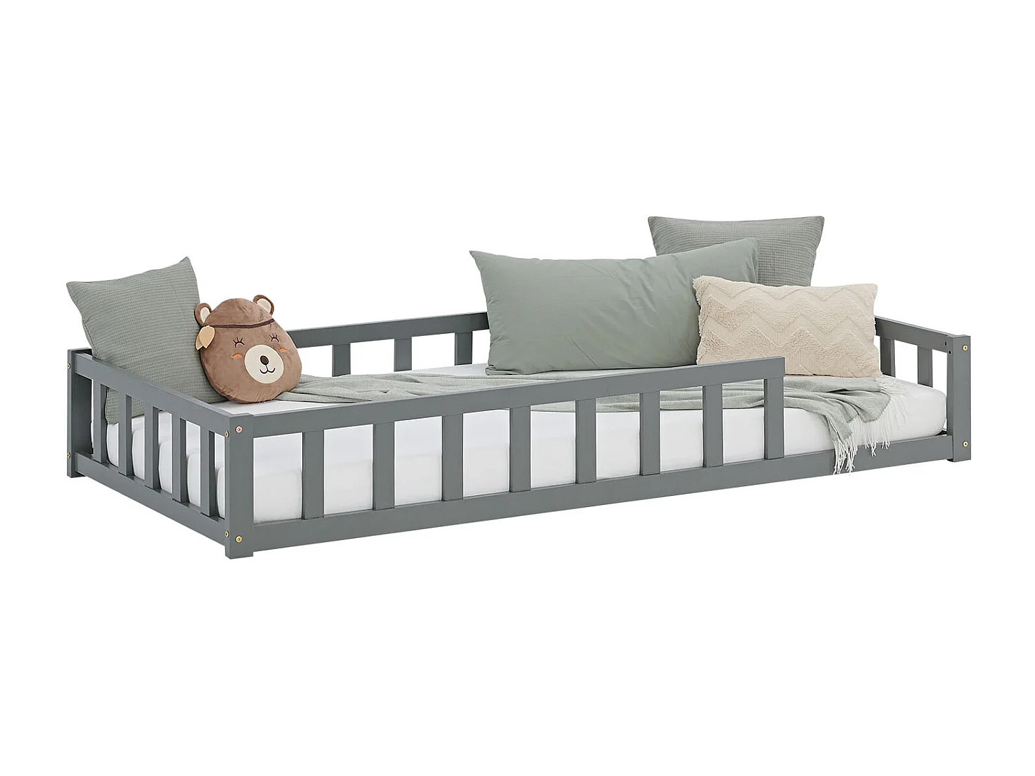 Lit d'enfant 90x200 cm Gris Montessori