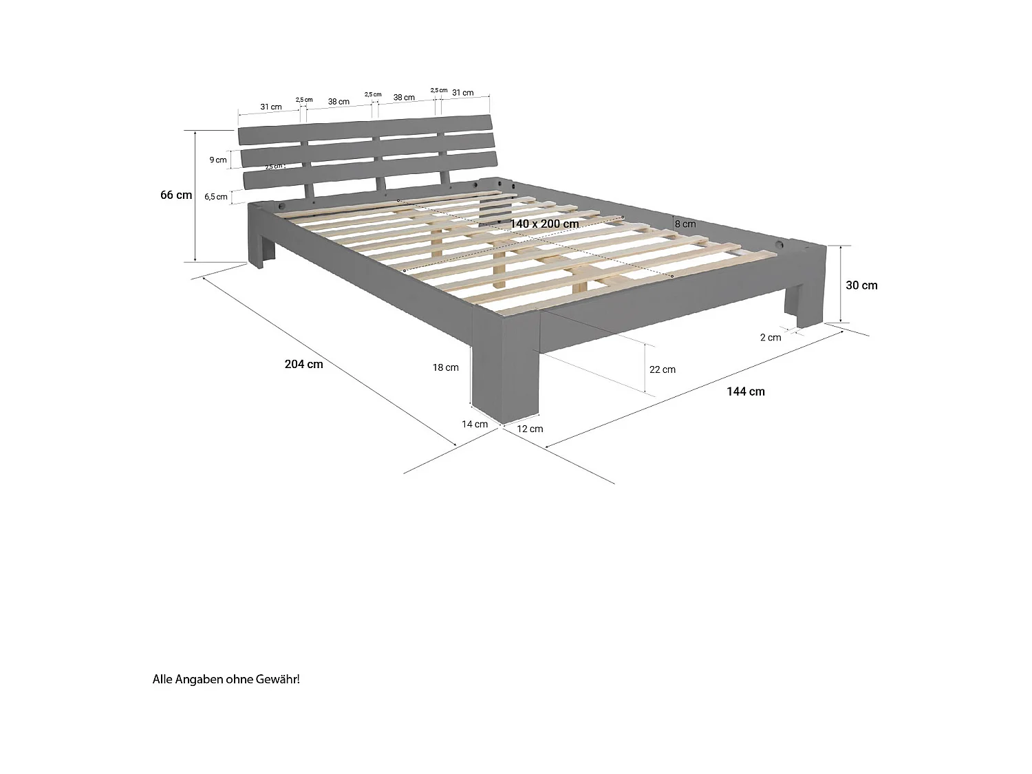 Łóżko podwójne 140x200 cm Szara sosna